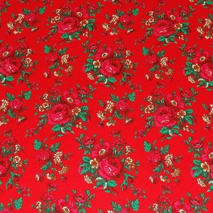 FOLK - Tkanina na metry róże ludowe czarwone tło szer. 160 cm