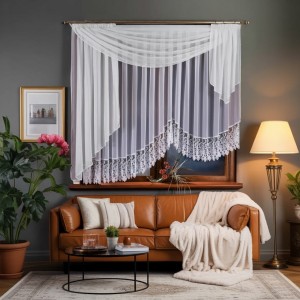 Maryla - 350 x 170 cm firana biała z lambrekinem - komplet