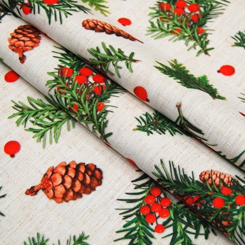 tkanina lnianopodobna Święta gałązki.jpg