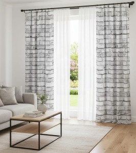 Cegła biało szara - Komplet zasłon 140 x 250 cm - 2 szt na taśmie