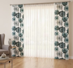 1379 - Tkanina zasłonowa na metry szerokość 150 cm biały / odcienie zielonego