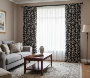 0029 - Gotowy komplet firana 400 x 250 cm + 2 zasłonki na taśmie  140 x 250 cm 