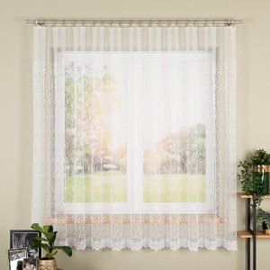 1086 Gotowe firany z haftowanej markizety na taśmie  340 x 160 cm