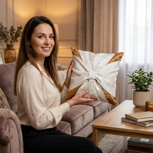 Poszewka dekoracyjna 40x40 cm brąz z ecru