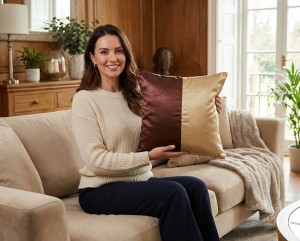 Poszewka ozdobna 40x40 cm z szantungu - brąz ze złotym beżem