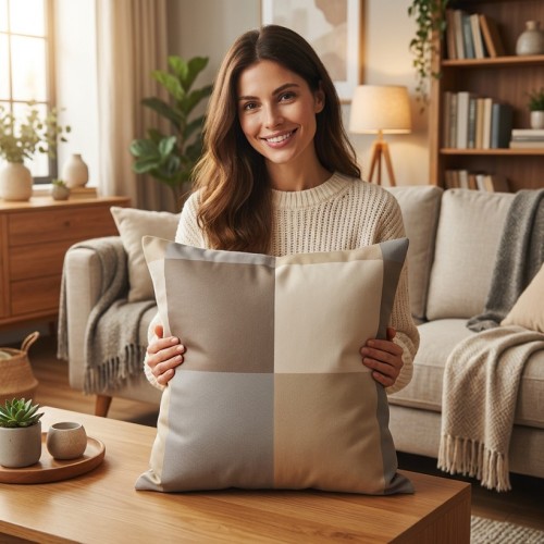 Poszewka dekoracyjna 40 x 40 cm z tkaniny zasłonowej w krate .jpeg