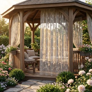 X74 Firany do altany szary - beż, wysokość 240 cm - szerokośc do wyboru