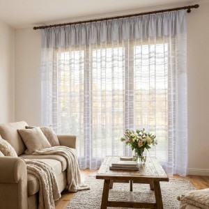 049 Gotowe biało - szare firany żakardowe- pas góra - różne wymiary